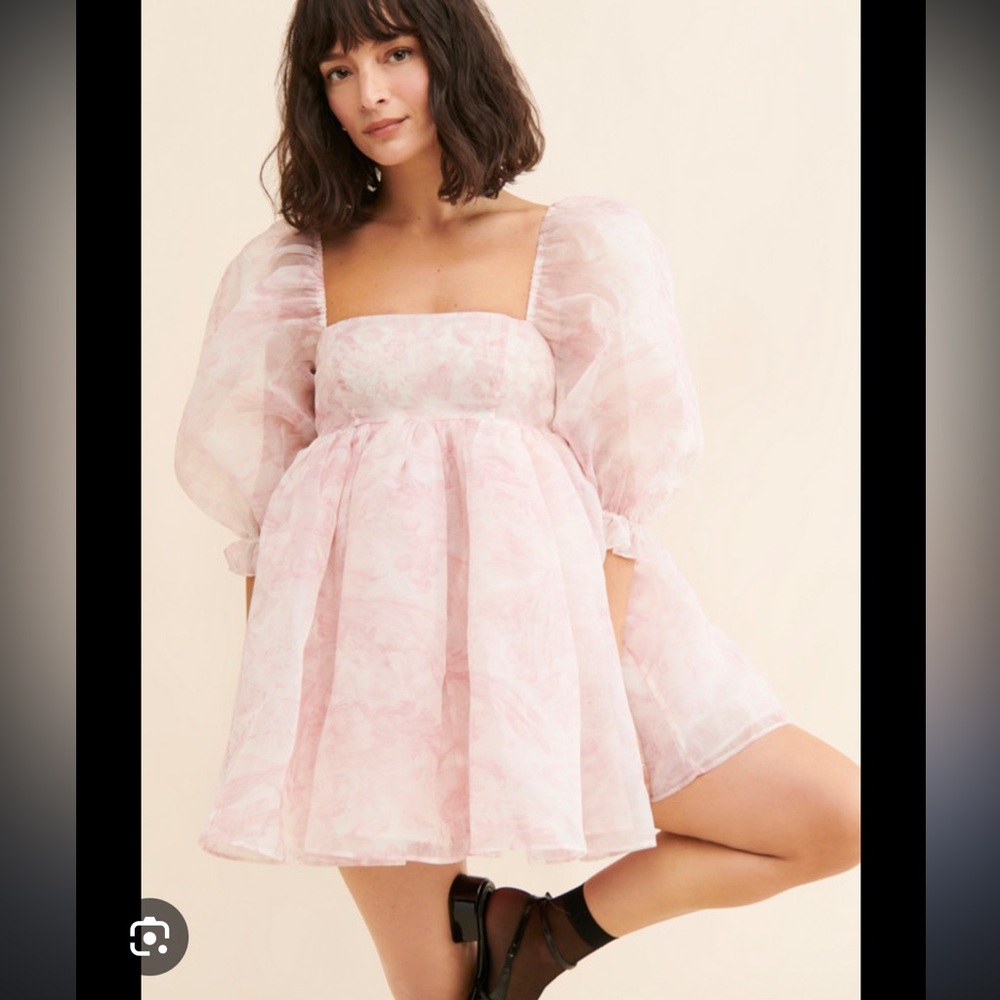 Selkie puff organza dress pink white mini XXL - Picture 6 of 9